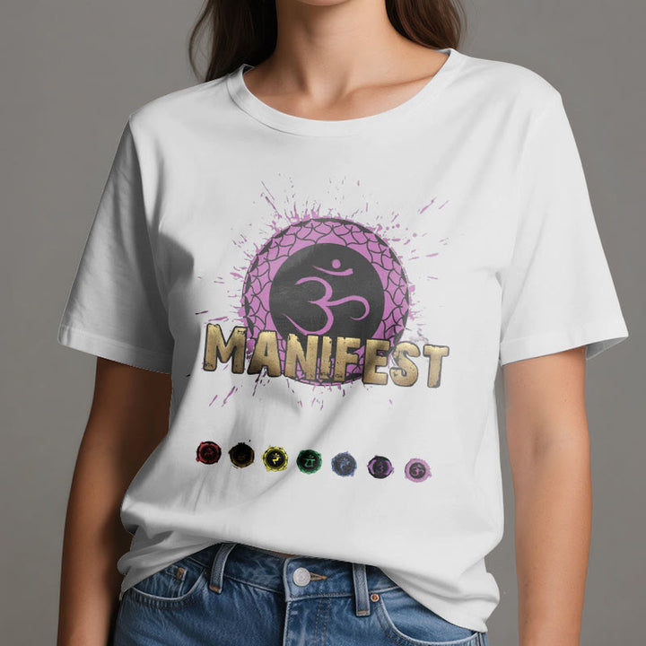 T-shirt unisexe Olivenorma « MANIFEST » à manches courtes pour le chakra de la gorge