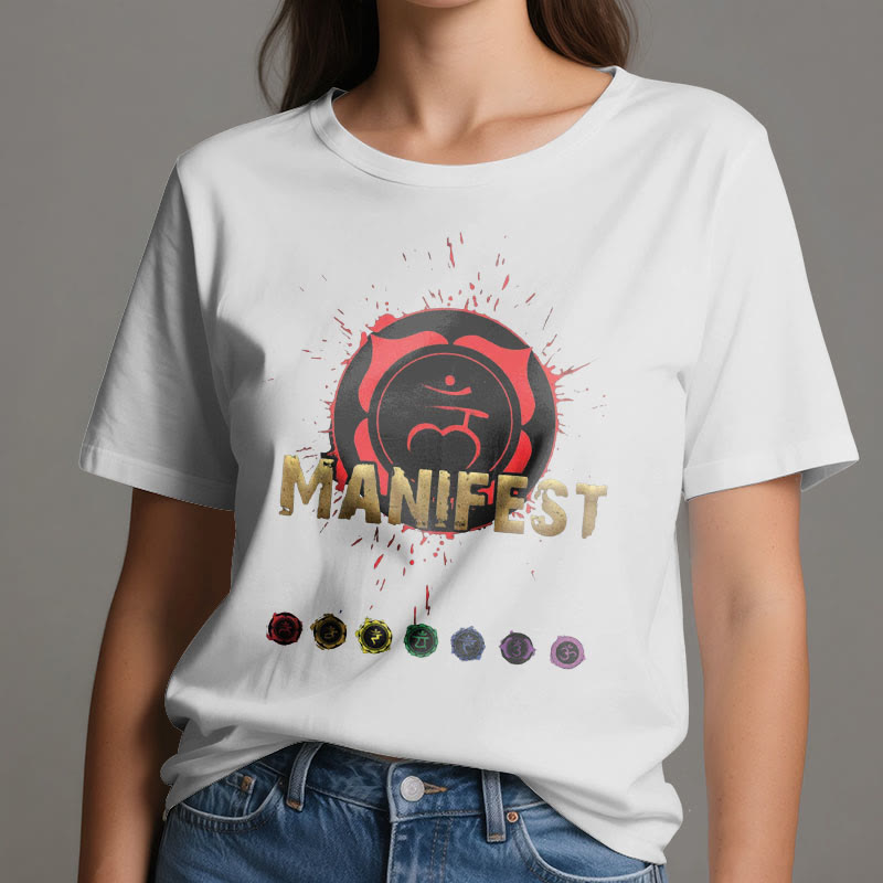 T-shirt unisexe Olivenorma « MANIFEST » à manches courtes pour le chakra de la gorge