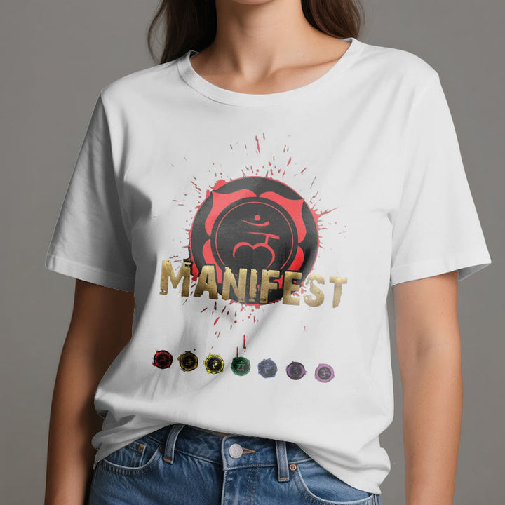 T-shirt unisexe Olivenorma « MANIFEST » à manches courtes pour le chakra de la gorge