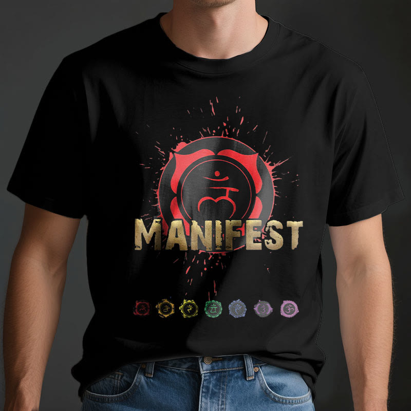 T-shirt unisexe Olivenorma « MANIFEST » à manches courtes pour le chakra de la gorge