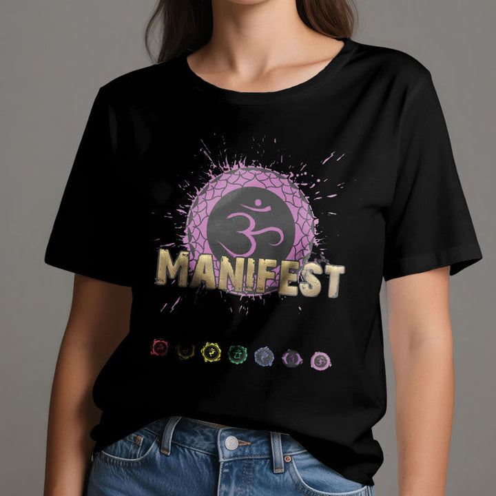 T-shirt unisexe Olivenorma « MANIFEST » à manches courtes pour le chakra de la gorge