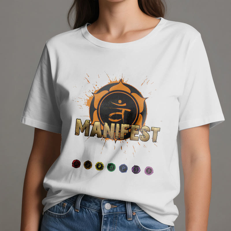 T-shirt unisexe Olivenorma « MANIFEST » à manches courtes pour le chakra de la gorge