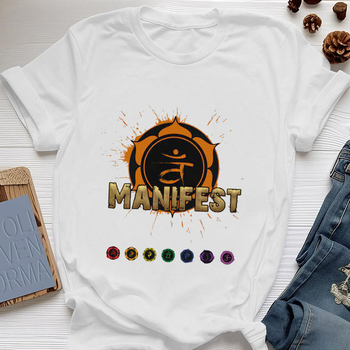 T-shirt unisexe Olivenorma « MANIFEST » à manches courtes pour le chakra de la gorge