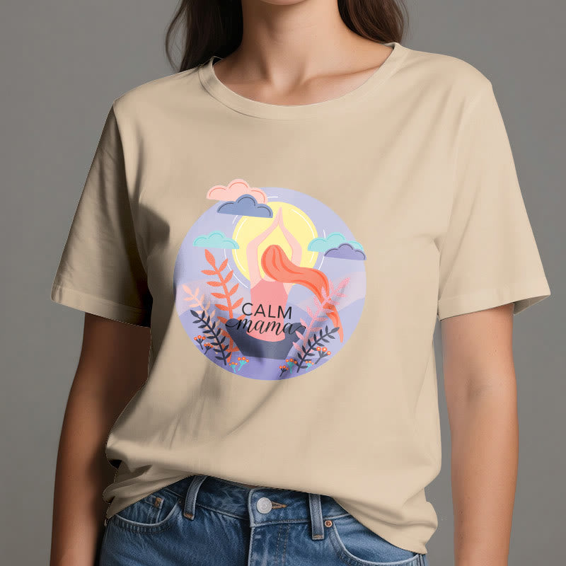 T-shirt de yoga imprimé Olivenorma Calm Mama