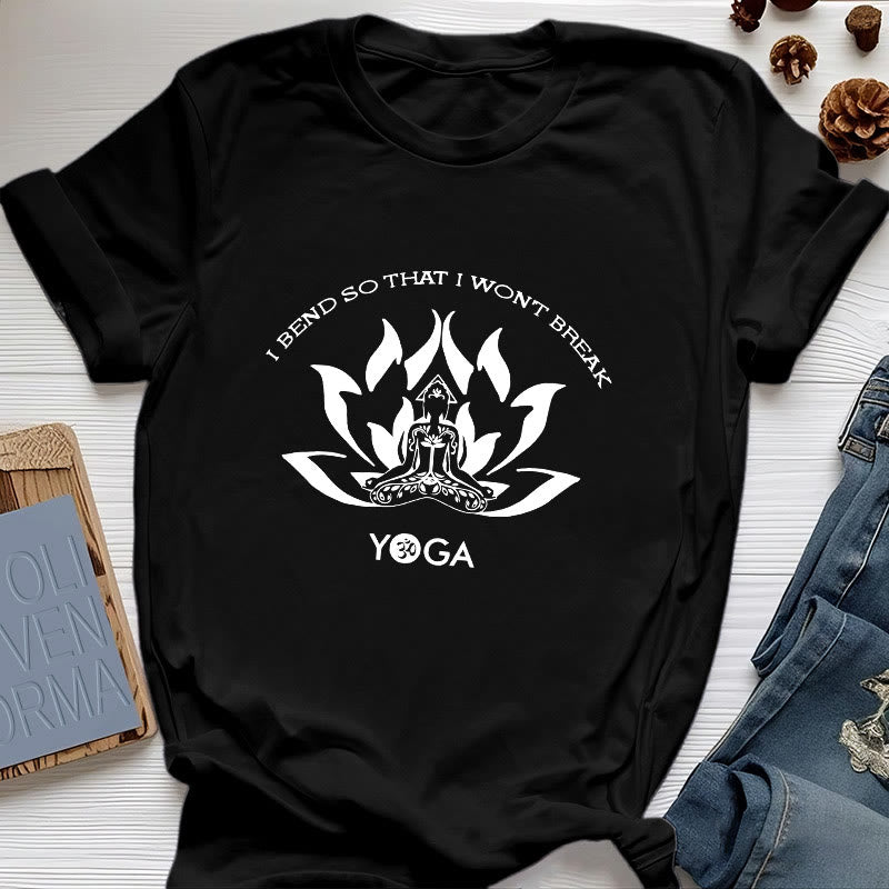 T-shirt de yoga Olivenorma « Je me plie pour ne pas me casser »