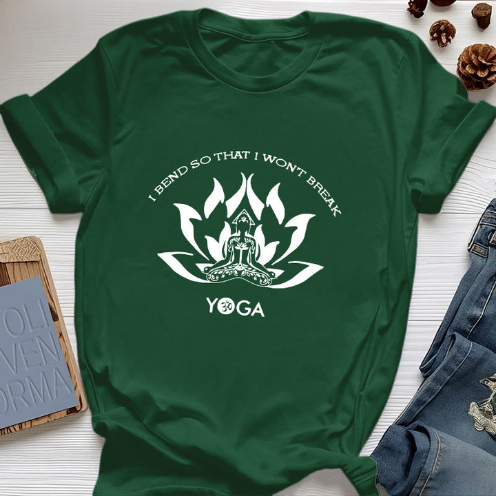T-shirt de yoga Olivenorma « Je me plie pour ne pas me casser »