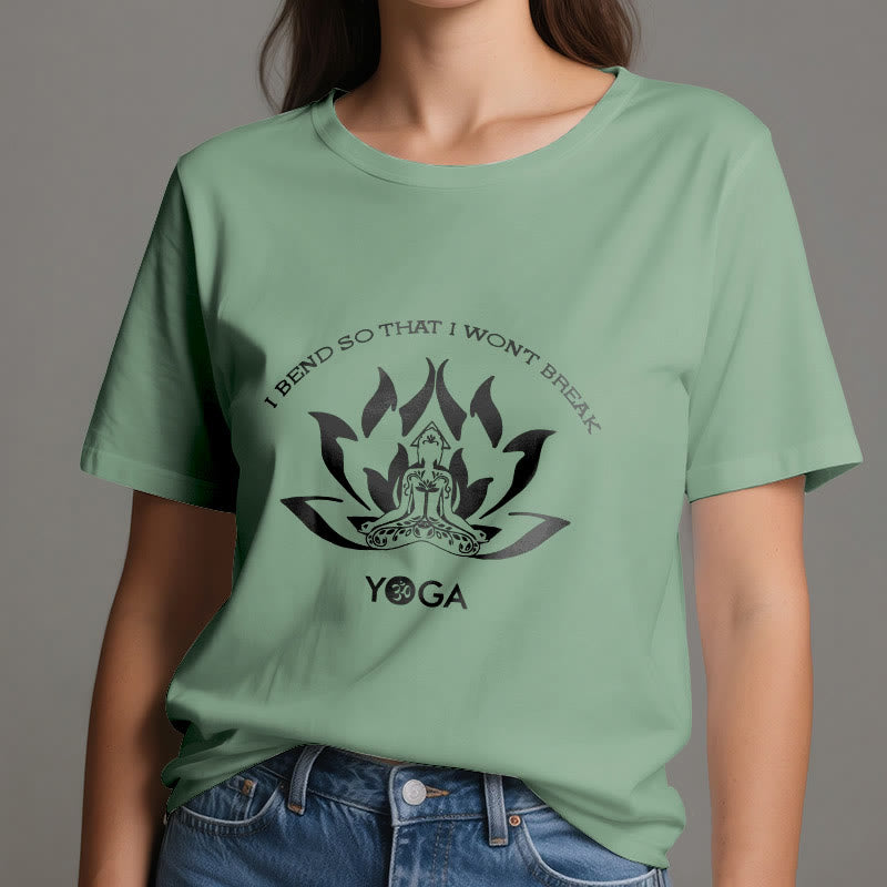 T-shirt de yoga Olivenorma « Je me plie pour ne pas me casser »