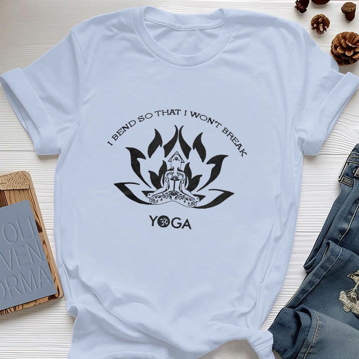 T-shirt de yoga Olivenorma « Je me plie pour ne pas me casser »