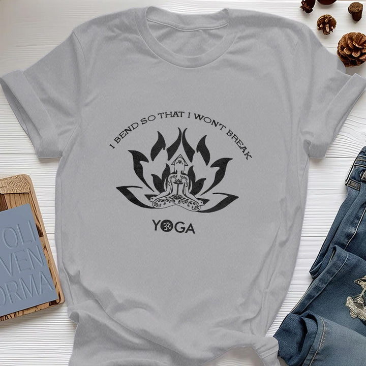 T-shirt de yoga Olivenorma « Je me plie pour ne pas me casser »