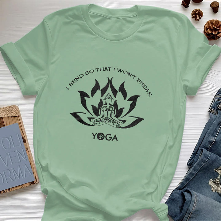 T-shirt de yoga Olivenorma « Je me plie pour ne pas me casser »
