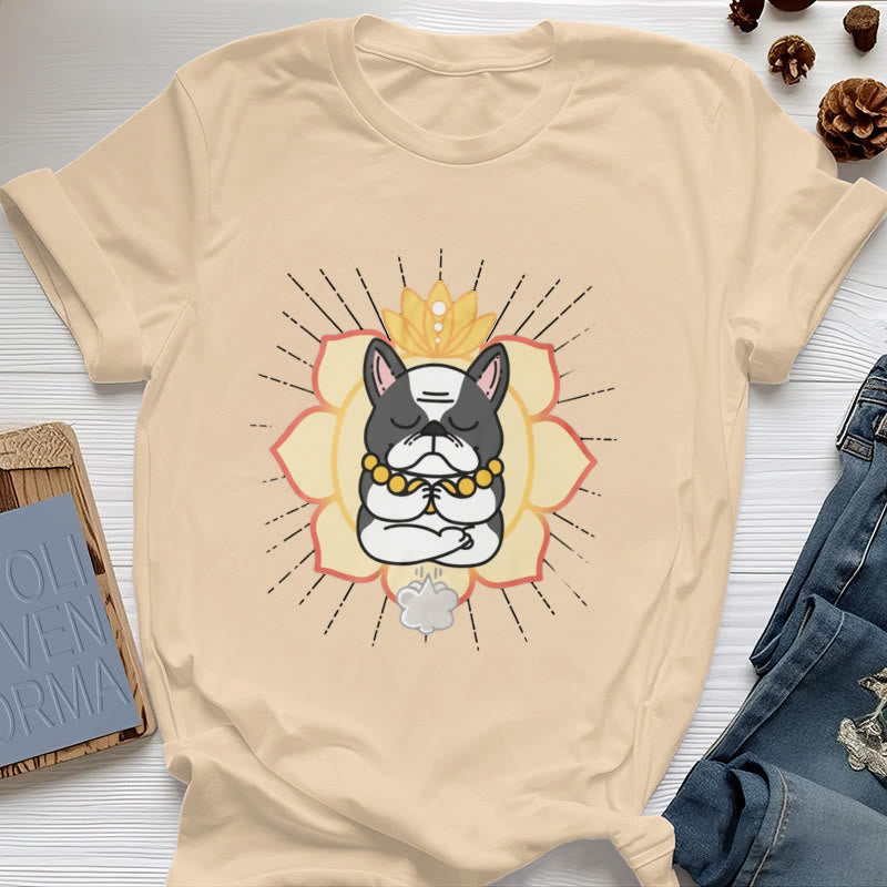 T-shirt imprimé bouledogue français Olivenorma Yoga Méditation