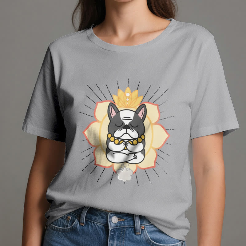T-shirt imprimé bouledogue français Olivenorma Yoga Méditation