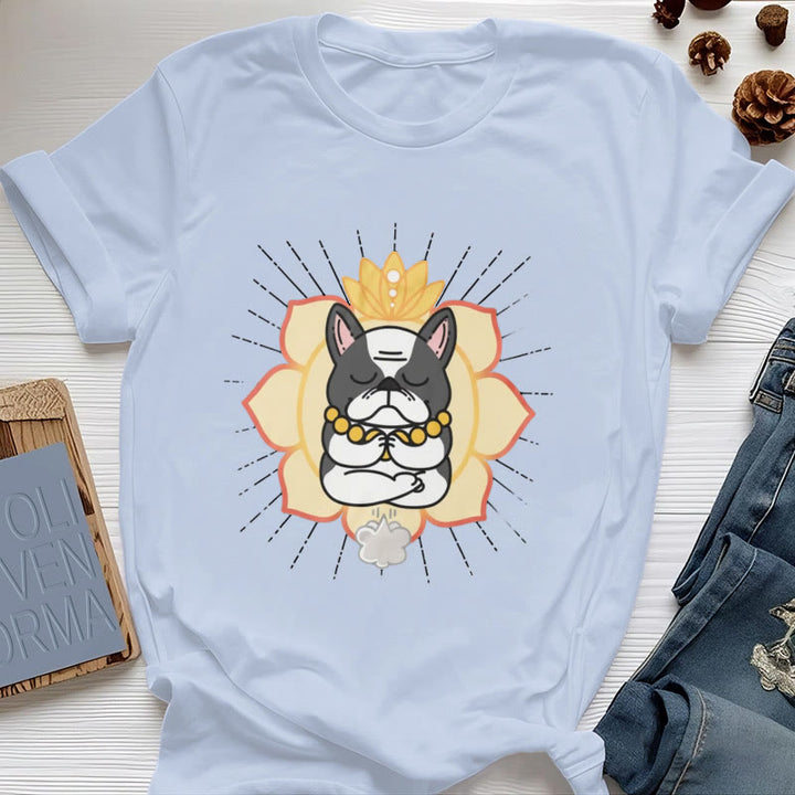T-shirt imprimé bouledogue français Olivenorma Yoga Méditation