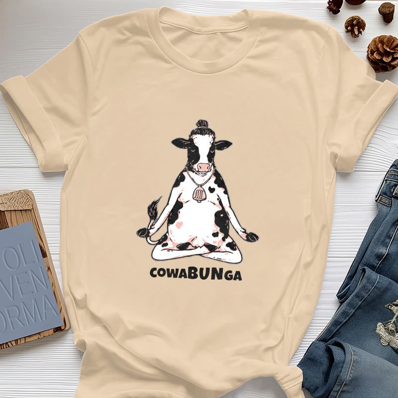 T-shirt Olivenorma « Cowabunga » Yoga Cow