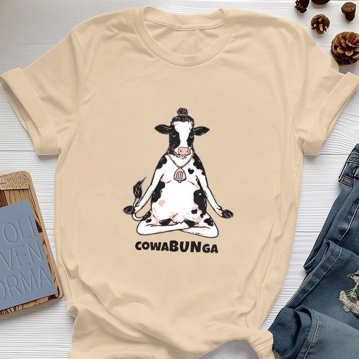 T-shirt Olivenorma « Cowabunga » Yoga Cow