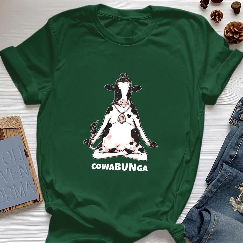T-shirt Olivenorma « Cowabunga » Yoga Cow
