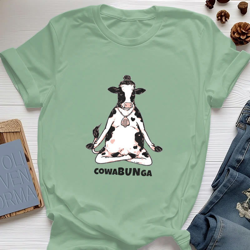 T-shirt Olivenorma « Cowabunga » Yoga Cow