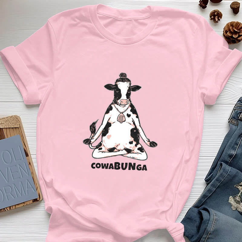 T-shirt Olivenorma « Cowabunga » Yoga Cow