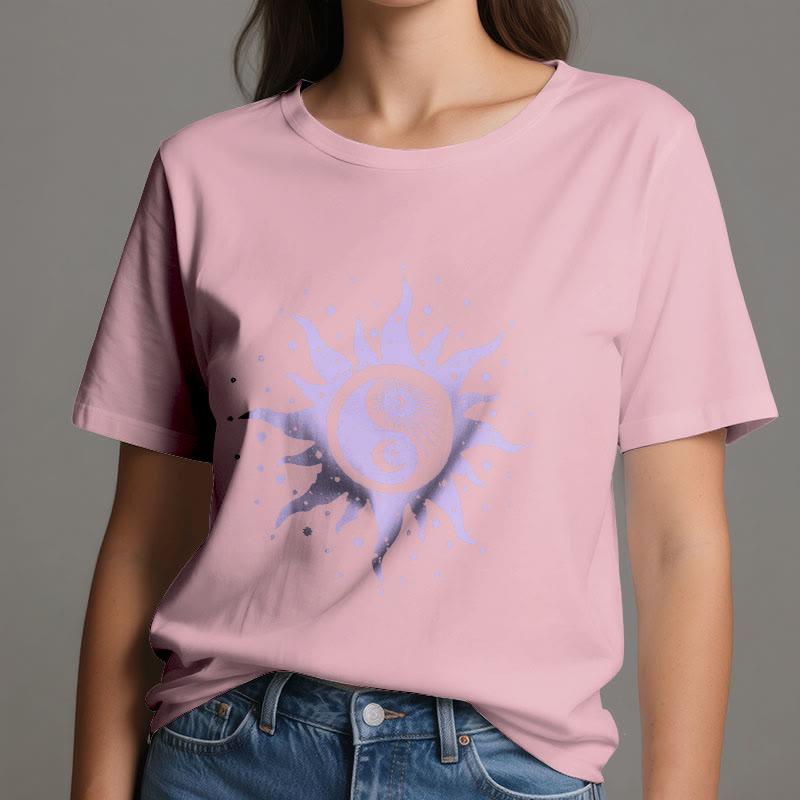 T-shirt confortable en coton Olivenorma Yin Yang Lune Soleil