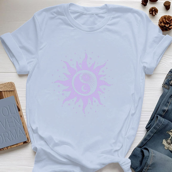 T-shirt confortable en coton Olivenorma Yin Yang Lune Soleil