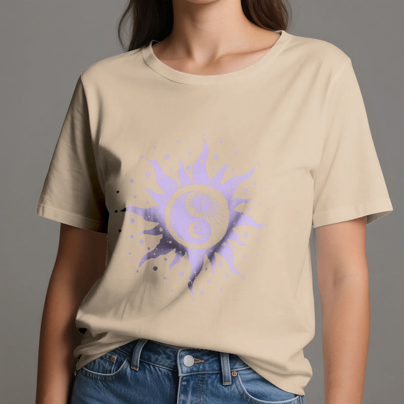 T-shirt confortable en coton Olivenorma Yin Yang Lune Soleil