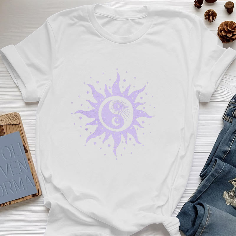 T-shirt confortable en coton Olivenorma Yin Yang Lune Soleil