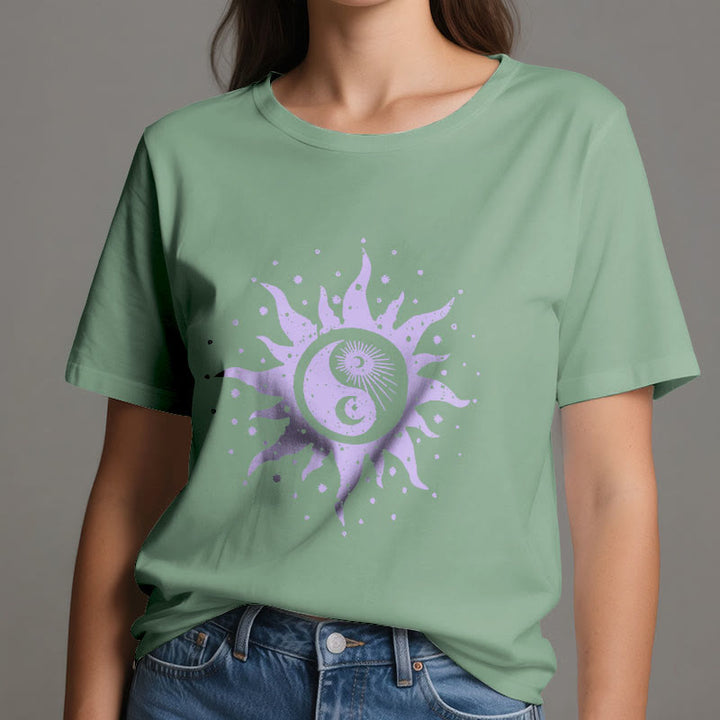T-shirt confortable en coton Olivenorma Yin Yang Lune Soleil