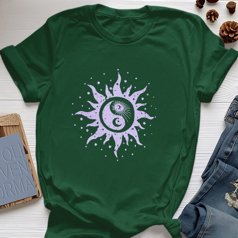 T-shirt confortable en coton Olivenorma Yin Yang Lune Soleil