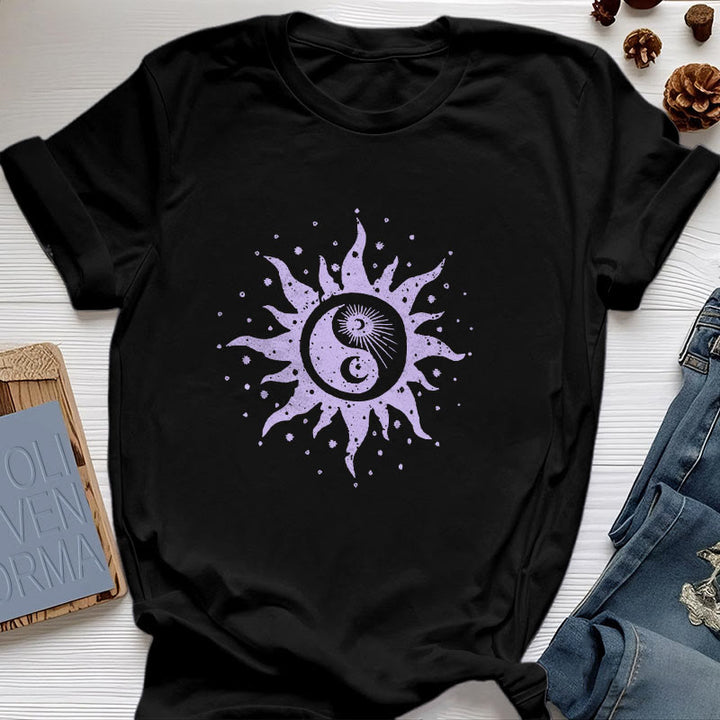 T-shirt confortable en coton Olivenorma Yin Yang Lune Soleil