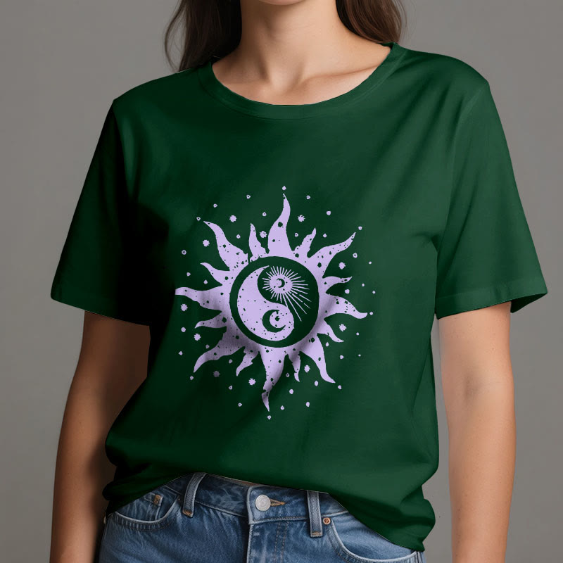 T-shirt confortable en coton Olivenorma Yin Yang Lune Soleil