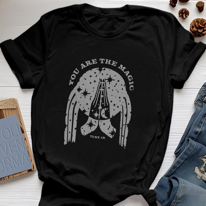 T-shirt de yoga boxy Olivenorma « Tune in You Are The Mageic »