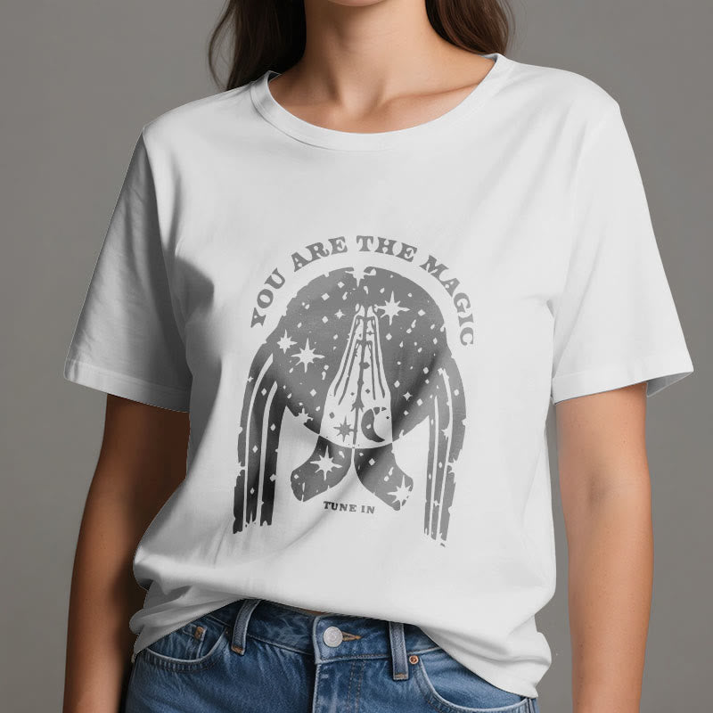 T-shirt de yoga boxy Olivenorma « Tune in You Are The Mageic »