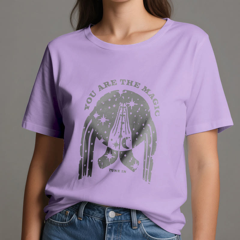 T-shirt de yoga boxy Olivenorma « Tune in You Are The Mageic »