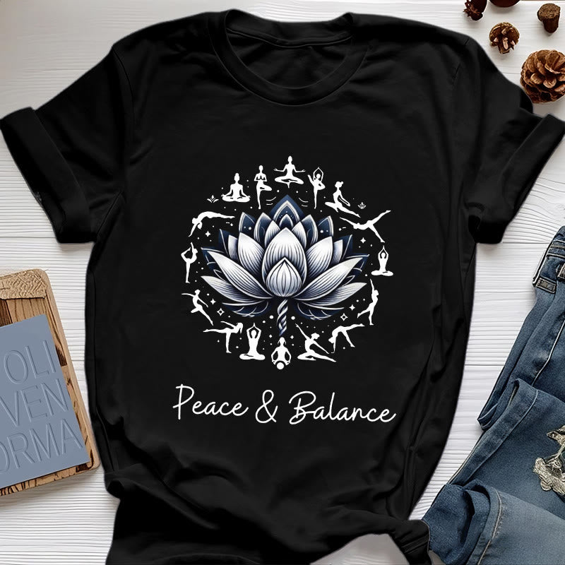 T-shirt en coton Olivenorma « PEACE & BALANCE » Lotus Yoga - Noir - 2XL - image 6