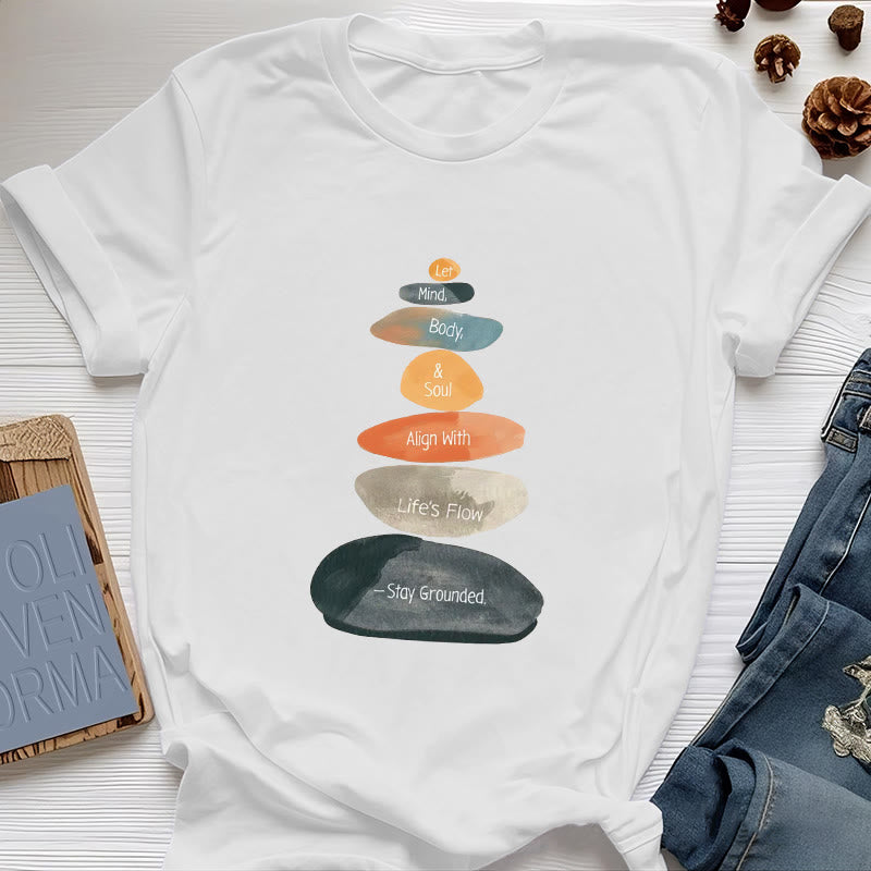 T-shirt spirituel léger en coton Olivenorma « Stay Grounded » - Blanc - 2XL - image 1