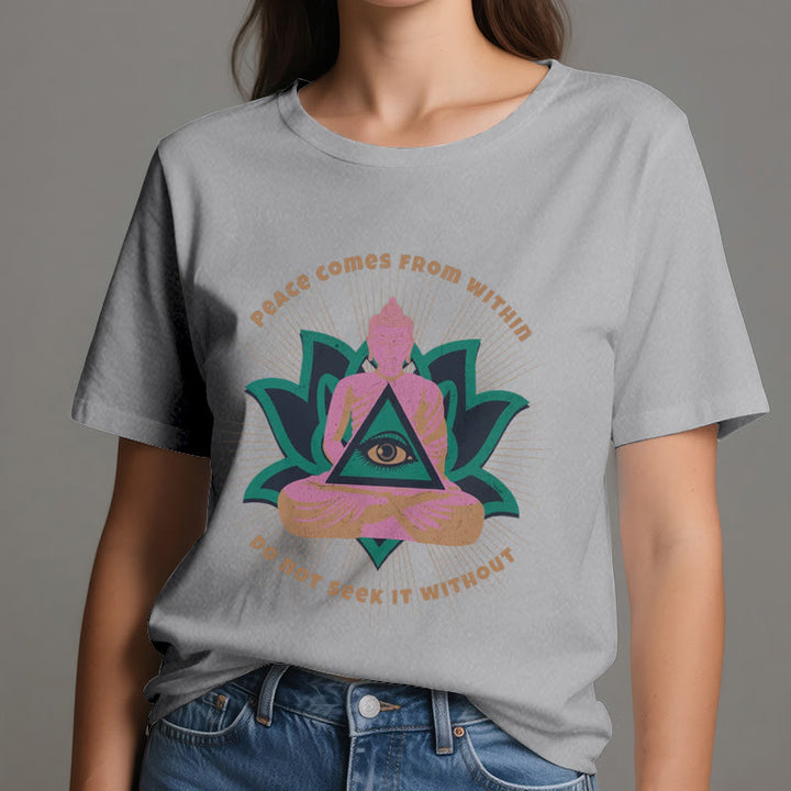 T-shirt Olivenorma « LA PAIX VIENT DE L'INTÉRIEUR » Bouddha Lotus Spirituel - image 2