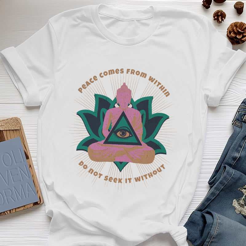 T-shirt Olivenorma « LA PAIX VIENT DE L'INTÉRIEUR » Bouddha Lotus Spirituel - Blanc - 2XL - image 6