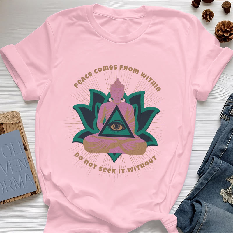 T-shirt Olivenorma « LA PAIX VIENT DE L'INTÉRIEUR » Bouddha Lotus Spirituel - Rose - 2XL - image 14