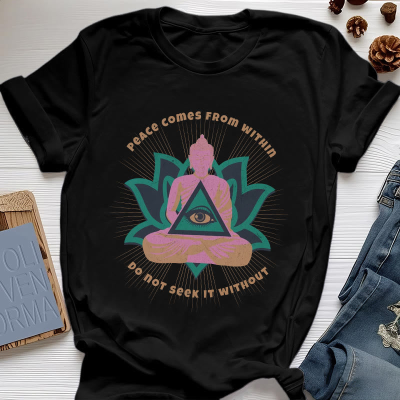 T-shirt Olivenorma « LA PAIX VIENT DE L'INTÉRIEUR » Bouddha Lotus Spirituel - Noir - 2XL - image 8