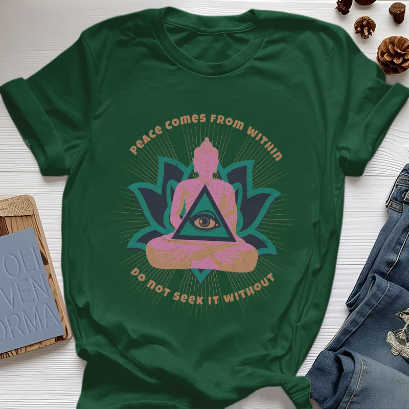 T-shirt Olivenorma « LA PAIX VIENT DE L'INTÉRIEUR » Bouddha Lotus Spirituel - Vert foncé - 2XL - image 20