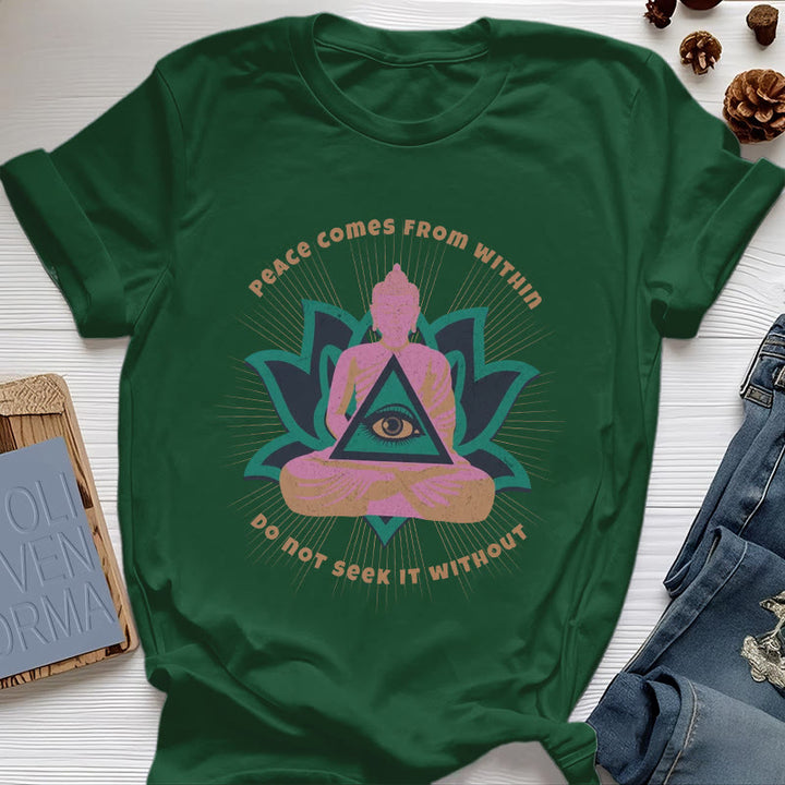 T-shirt Olivenorma « LA PAIX VIENT DE L'INTÉRIEUR » Bouddha Lotus Spirituel - Vert foncé - 2XL - image 20