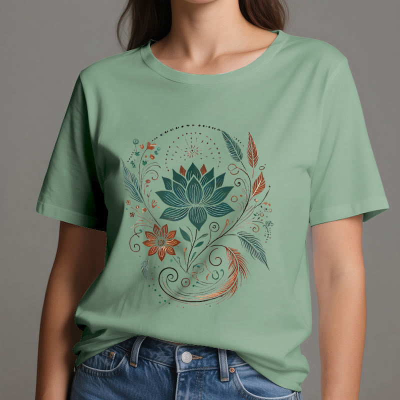 T-shirt de yoga en coton Olivenorma , fleurs et feuilles de lotus - image 19