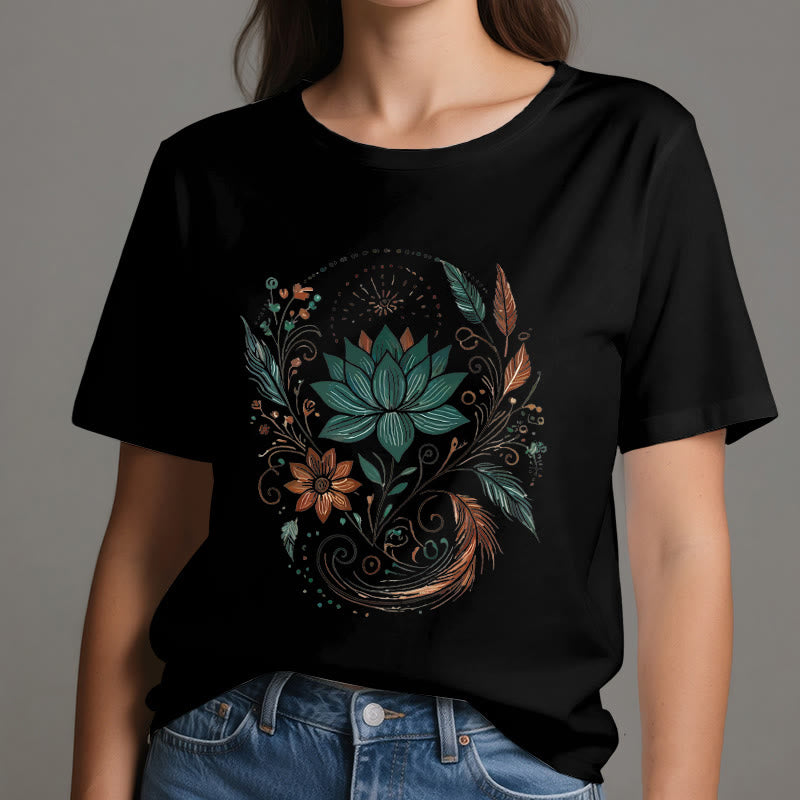 T-shirt de yoga en coton Olivenorma , fleurs et feuilles de lotus - image 9