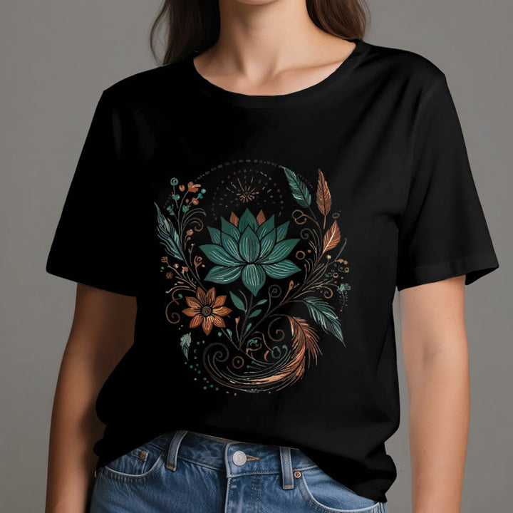 T-shirt de yoga en coton Olivenorma , fleurs et feuilles de lotus - image 9