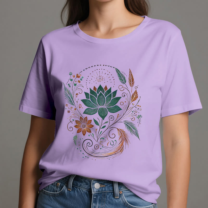 T-shirt de yoga en coton Olivenorma , fleurs et feuilles de lotus - image 17