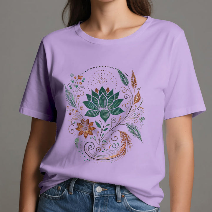 T-shirt de yoga en coton Olivenorma , fleurs et feuilles de lotus - image 17