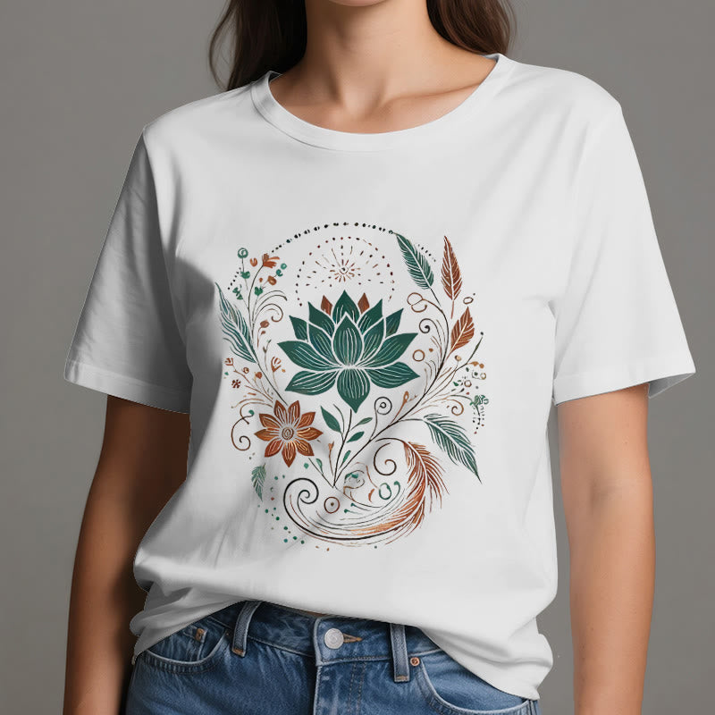 T-shirt de yoga en coton Olivenorma , fleurs et feuilles de lotus - image 7