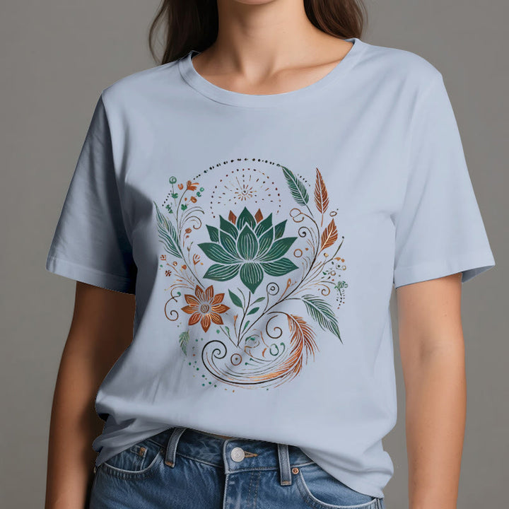 T-shirt de yoga en coton Olivenorma , fleurs et feuilles de lotus - image 2