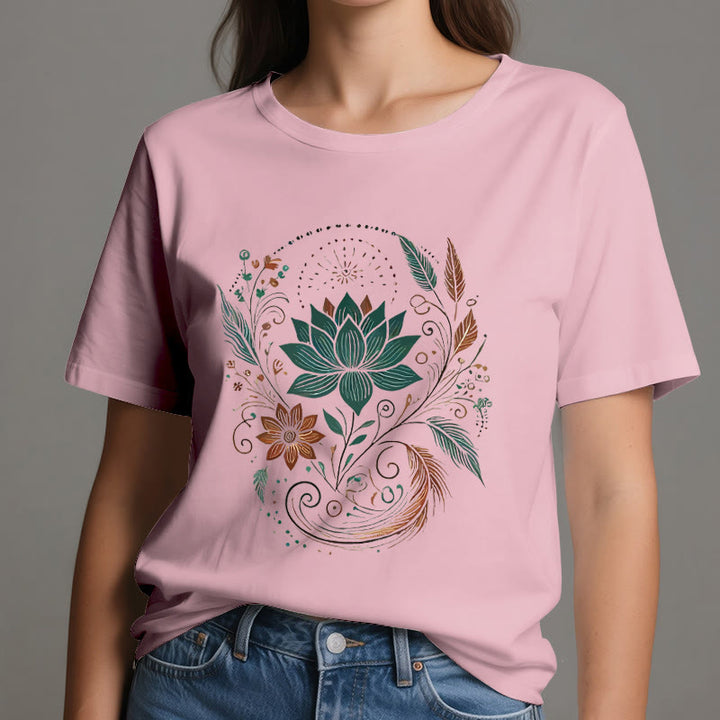 T-shirt de yoga en coton Olivenorma , fleurs et feuilles de lotus - image 15