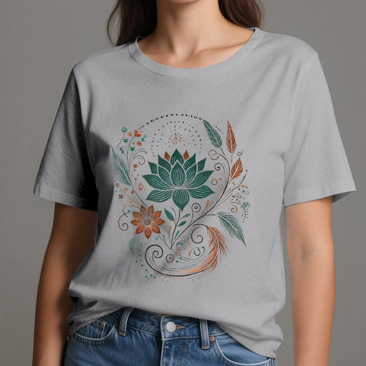 T-shirt de yoga en coton Olivenorma , fleurs et feuilles de lotus - image 11